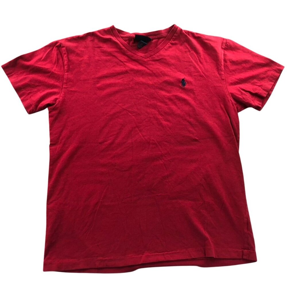 Polo Ralph Lauren Mens T-Shirt Small Red V-Neck Short Sleeve 100% Cotton Tee